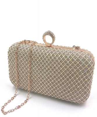 Rhinestones Women Finger Ring Evening Bags HB-0071 ROSEGOLD AB